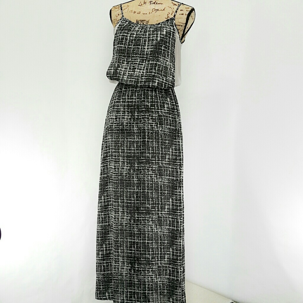 Black & White Spaghetti Strap Long Dress Hi Cut NWT